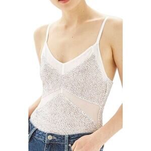 Nordstrom Topshop Ivory Glitter Mesh Sleeveless Women's Bodysuit Size 8
